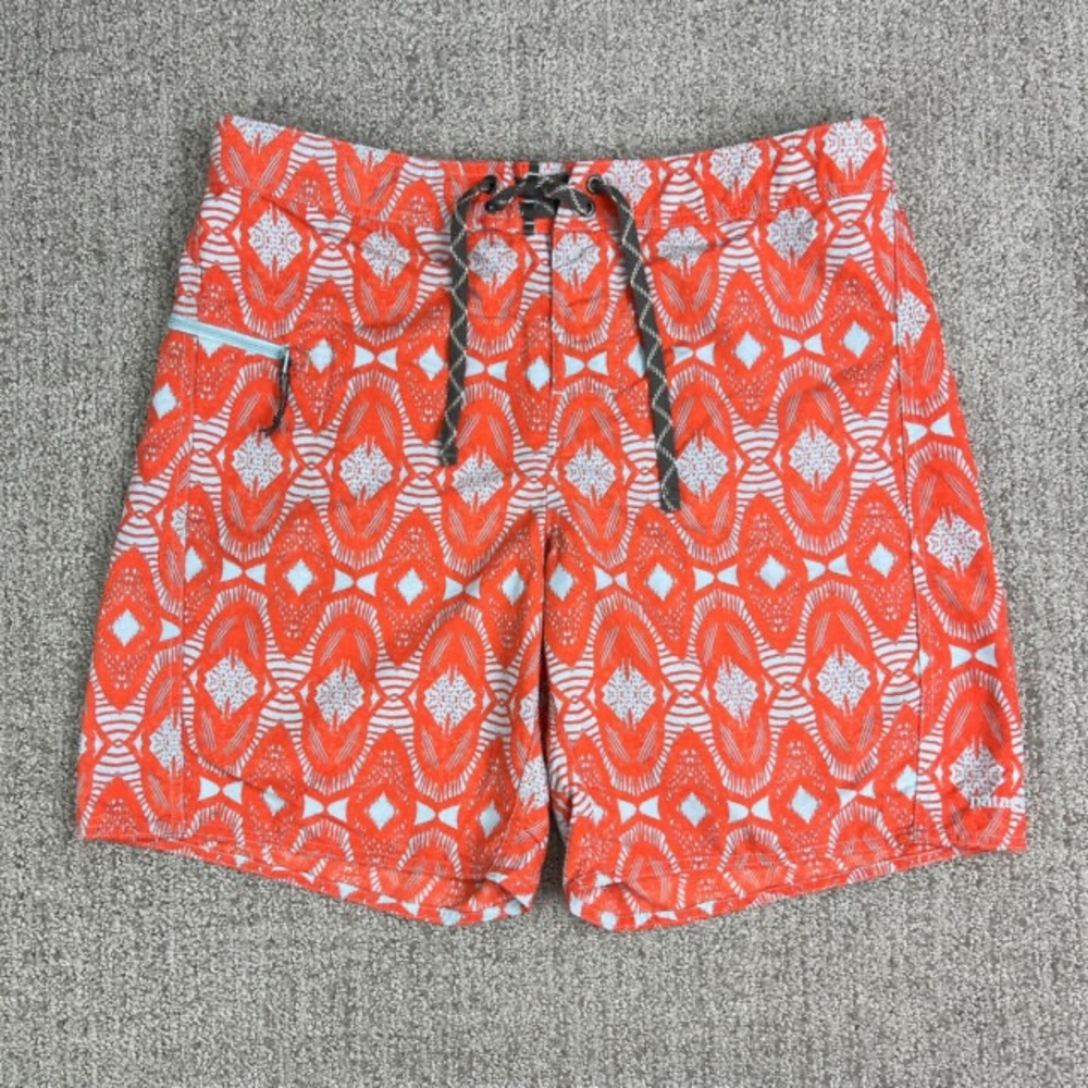 PATAGONIA Board Short Swim Trunks 7" Inseam Patterned Nylon Orange Size 34